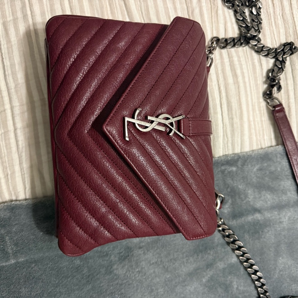 Yves Saint Laurent Burgundy Quilted Leather Crossbody Bag